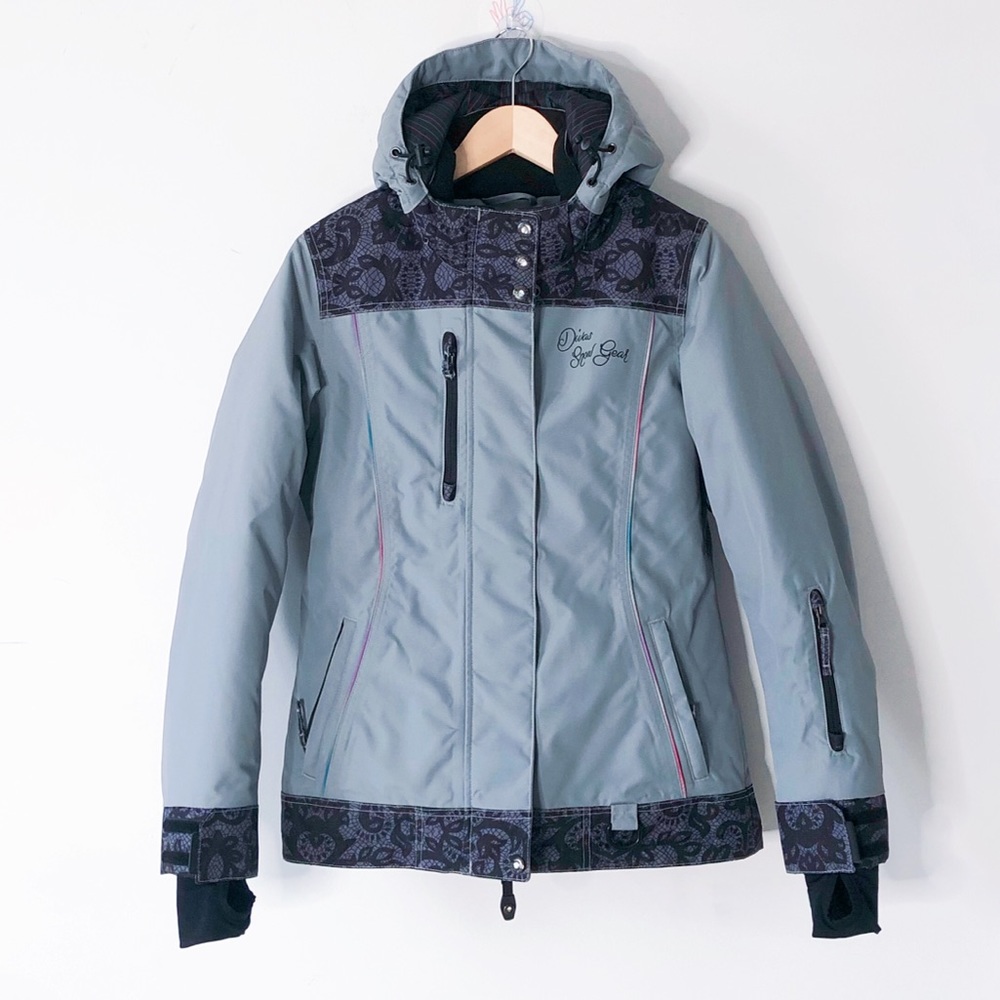 HostPick Divas SnowGear Lace Collection Black Grey Waterproof Snow Ski Jacket XS